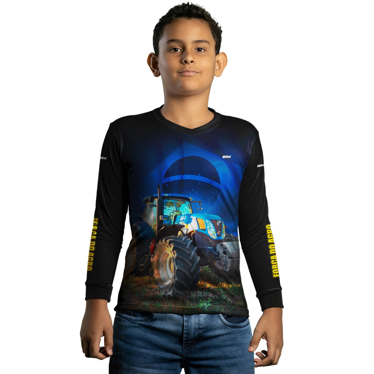 Camisa Agro Brk Trator Azul Bandeira do Brasil com Proteção Solar UV50+ - Brk Agro