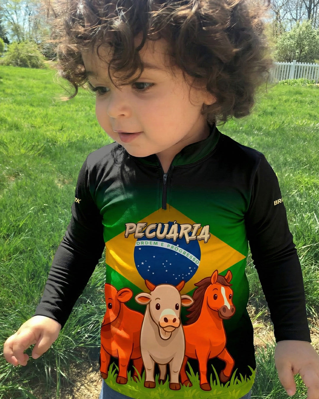 Camisa Agro Kids Brk Bandeira do Brasil Pecuária com Proteção UV50 + Brinde