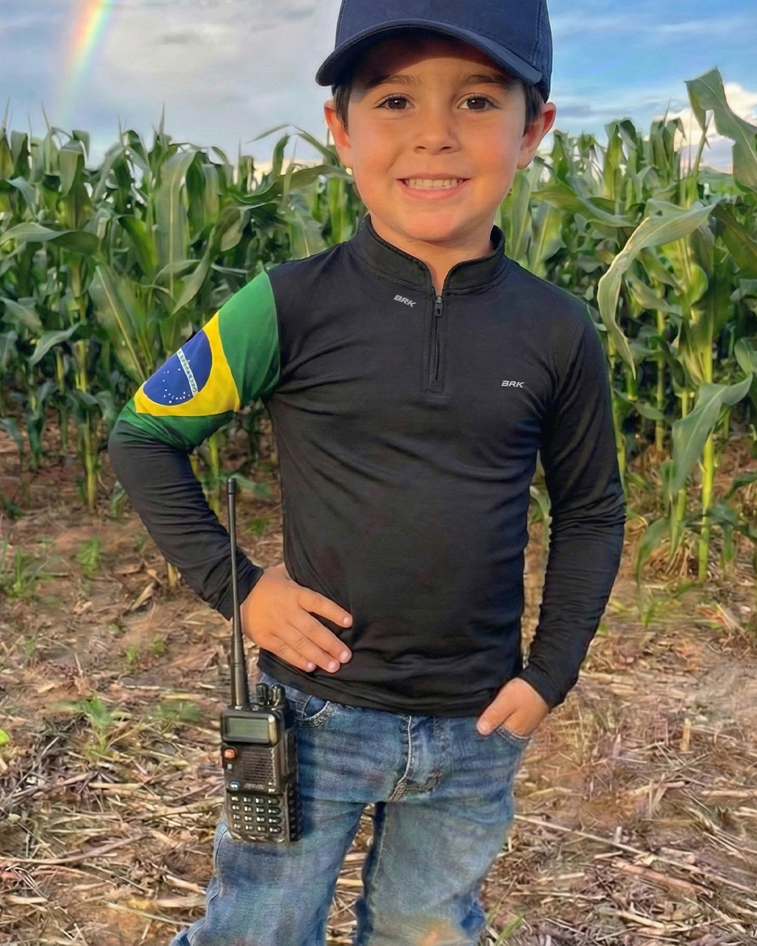Camisa Infantil Agro Brk Preta Bandeira do Brasil com Proteção Solar UV50+ - Brk Agro