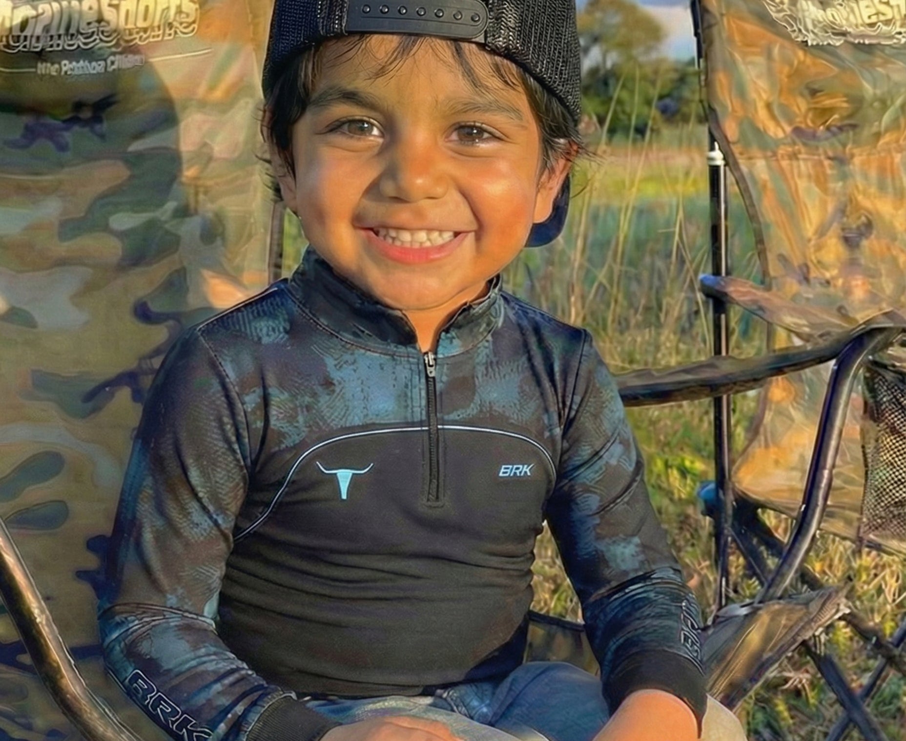 Camisa Agro Infantil Brk Camo Long Horn Brasil Azul com Proteção Solar UV50+ - Brk Agro