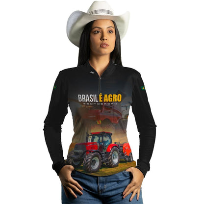 Camisa Agro Brk Trator Vermelho Brasil é Agro com Proteção Solar UV50+ - Brk Agro