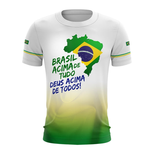Camiseta Brasil Patriota Brasil Acima de Tudo com Proteção Solar UV 50+ Envio Imediato - Brk Agro