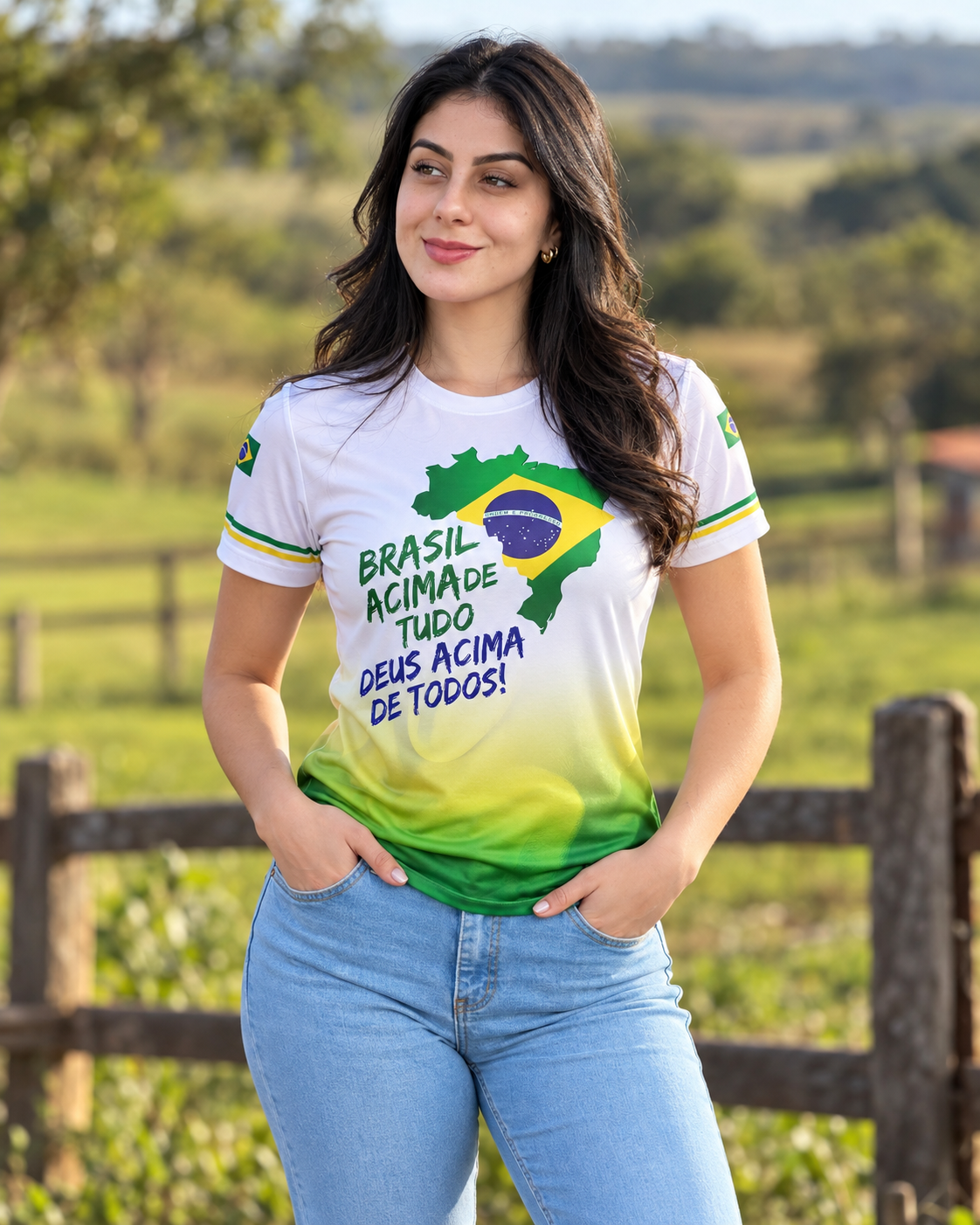 Camiseta Brasil Patriota Feminina Brasil Acima de Tudo Branca