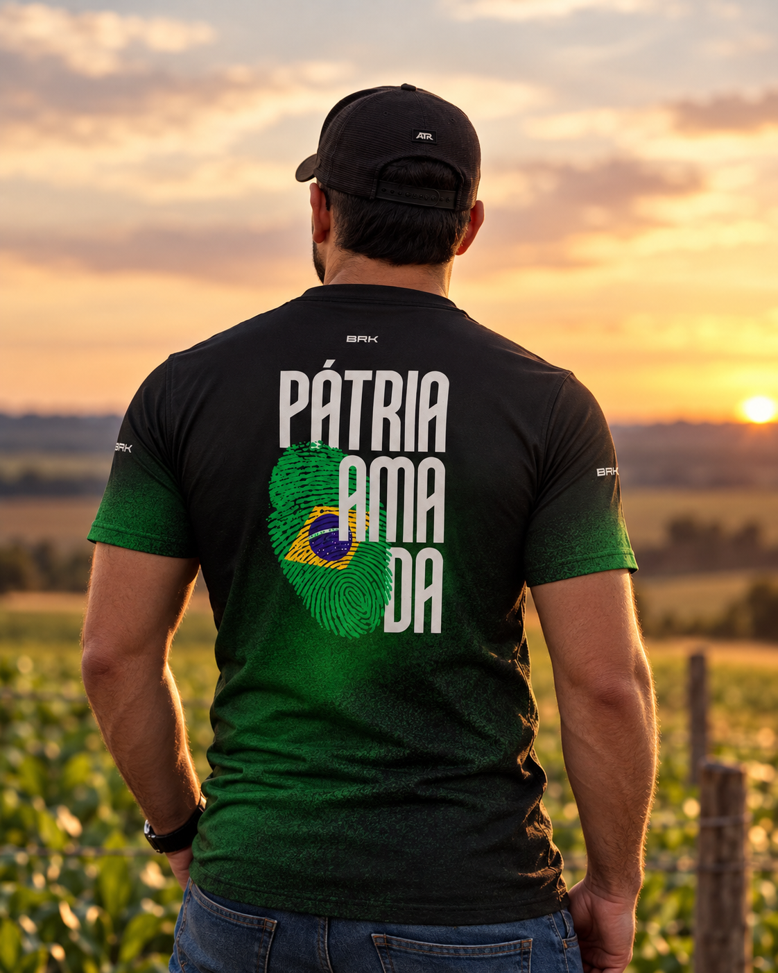 Camiseta Pátria Amada Preto e Verde com Proteção UV50