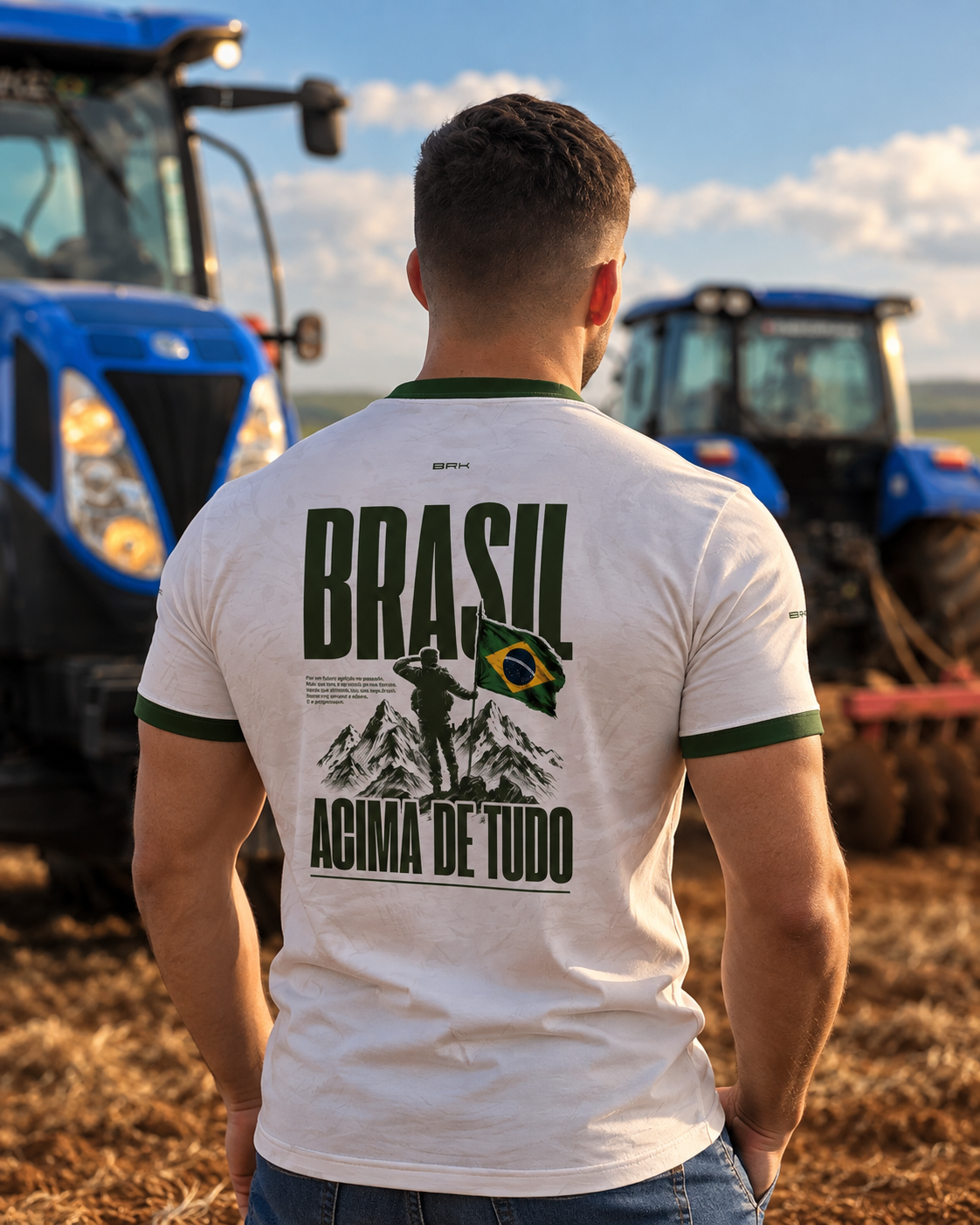 Camiseta Brasil Acima de Todos Branco e Verde com Proteção UV50