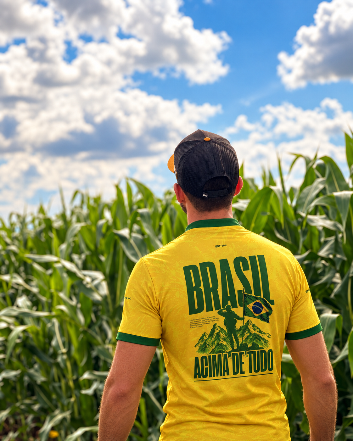 Camiseta Brasil Acima de Todos Amarelo e Verde com Proteção UV50