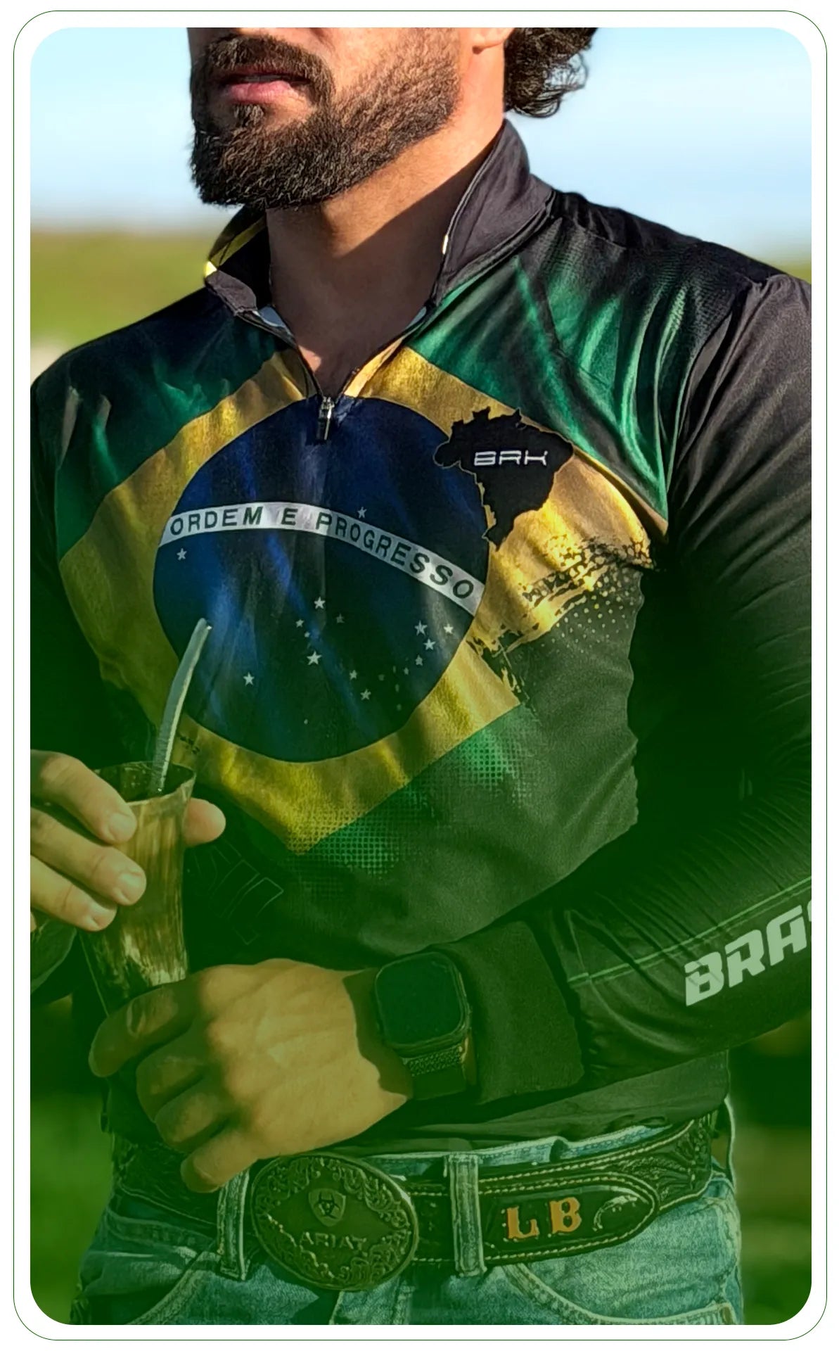 Camisa Agro Brk Preta Bandeira do Brasil com Proteção Solar UV50+ - Brk Agro