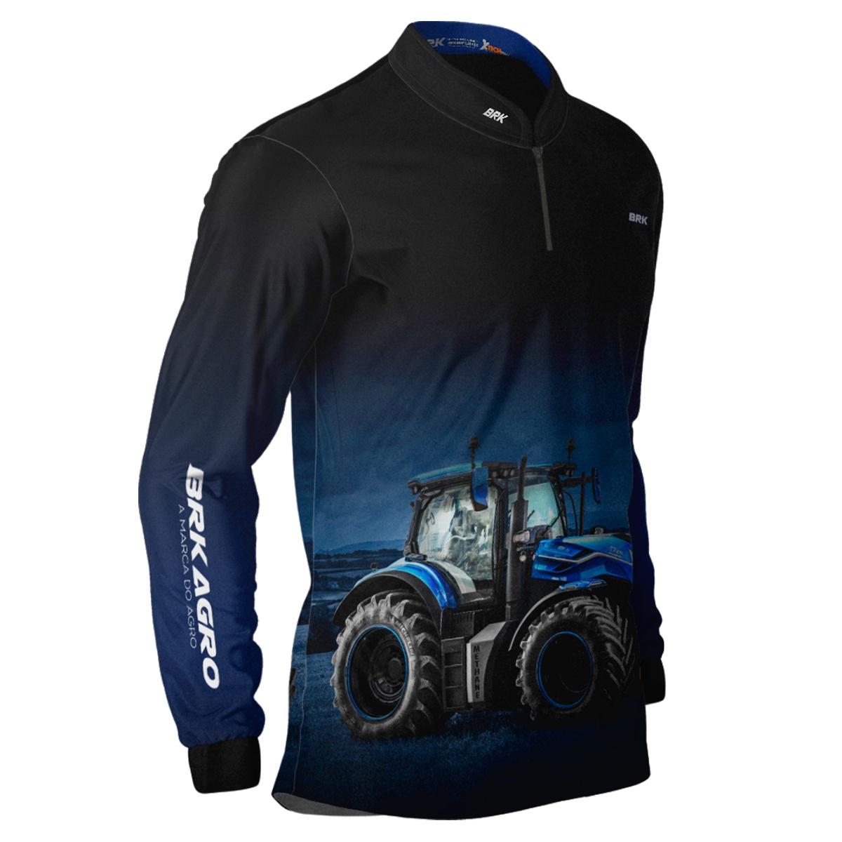 Camisa Agro Brk Preta Degradê Azul Trator T7 com Proteção Solar UV50+ - Brk Agro