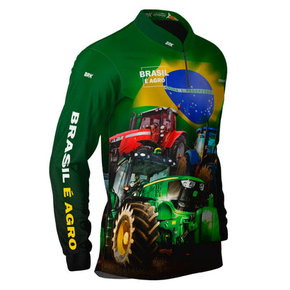 Camisa Agro Brk Brasil é Agro Verde com Proteção Solar UV50+ - Brk Agro