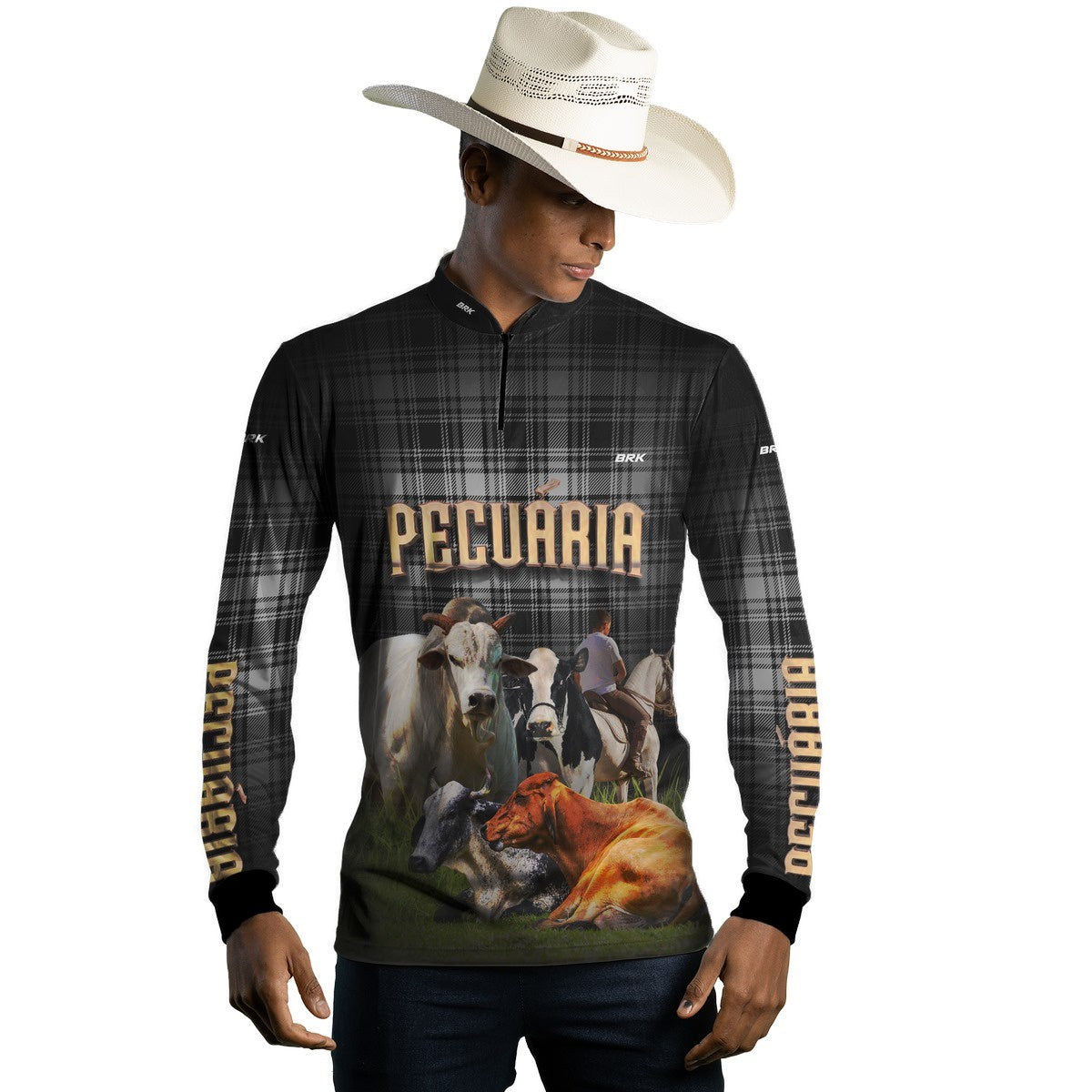 Camisa Agro Brk Country Xadrez Preta Pecuária com Proteção Solar UV50+ - BRK AGRO