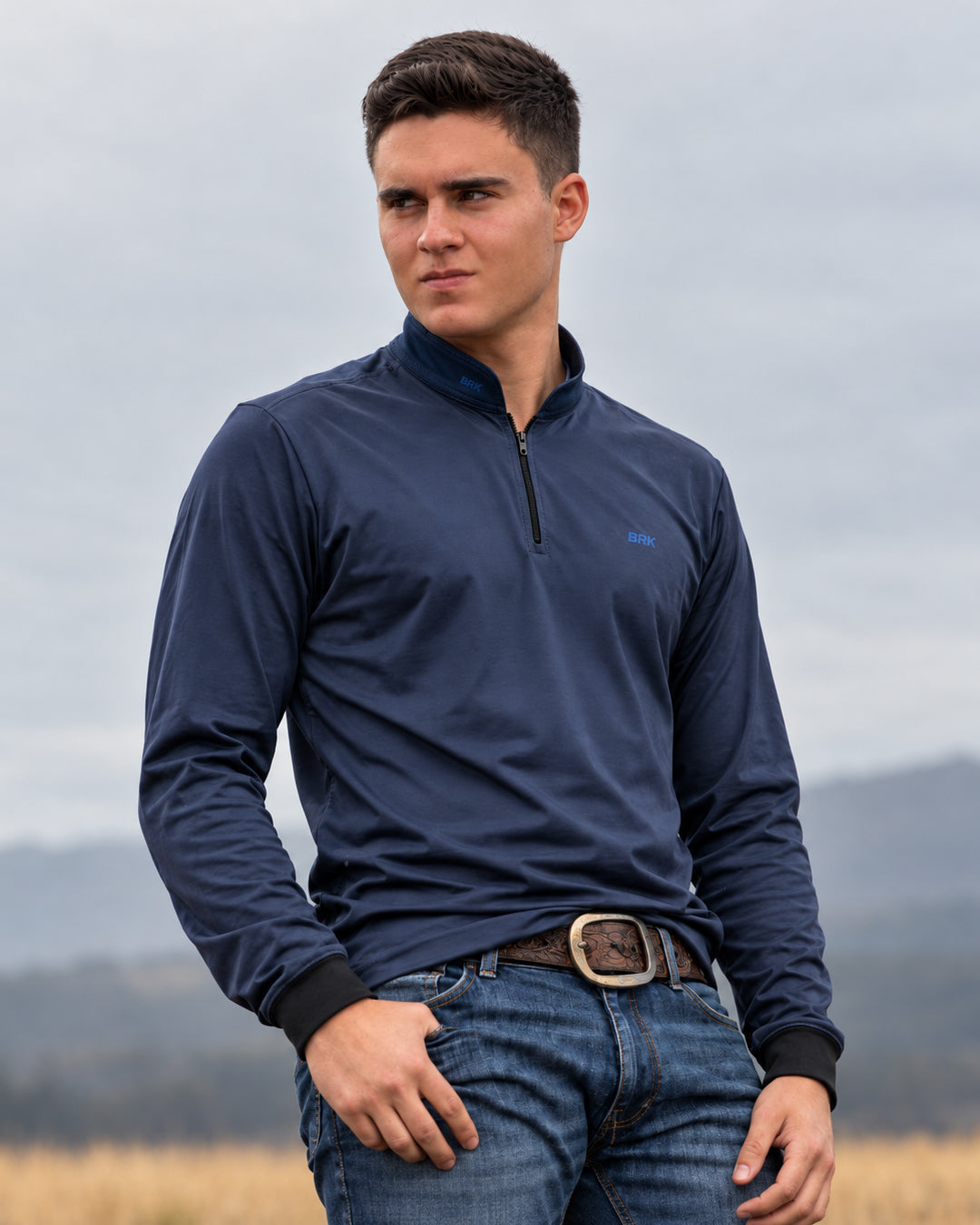 Camisa Brk Casual Unissex Basic Azul Naval com Proteção Solar UV50+ Envio Imediato