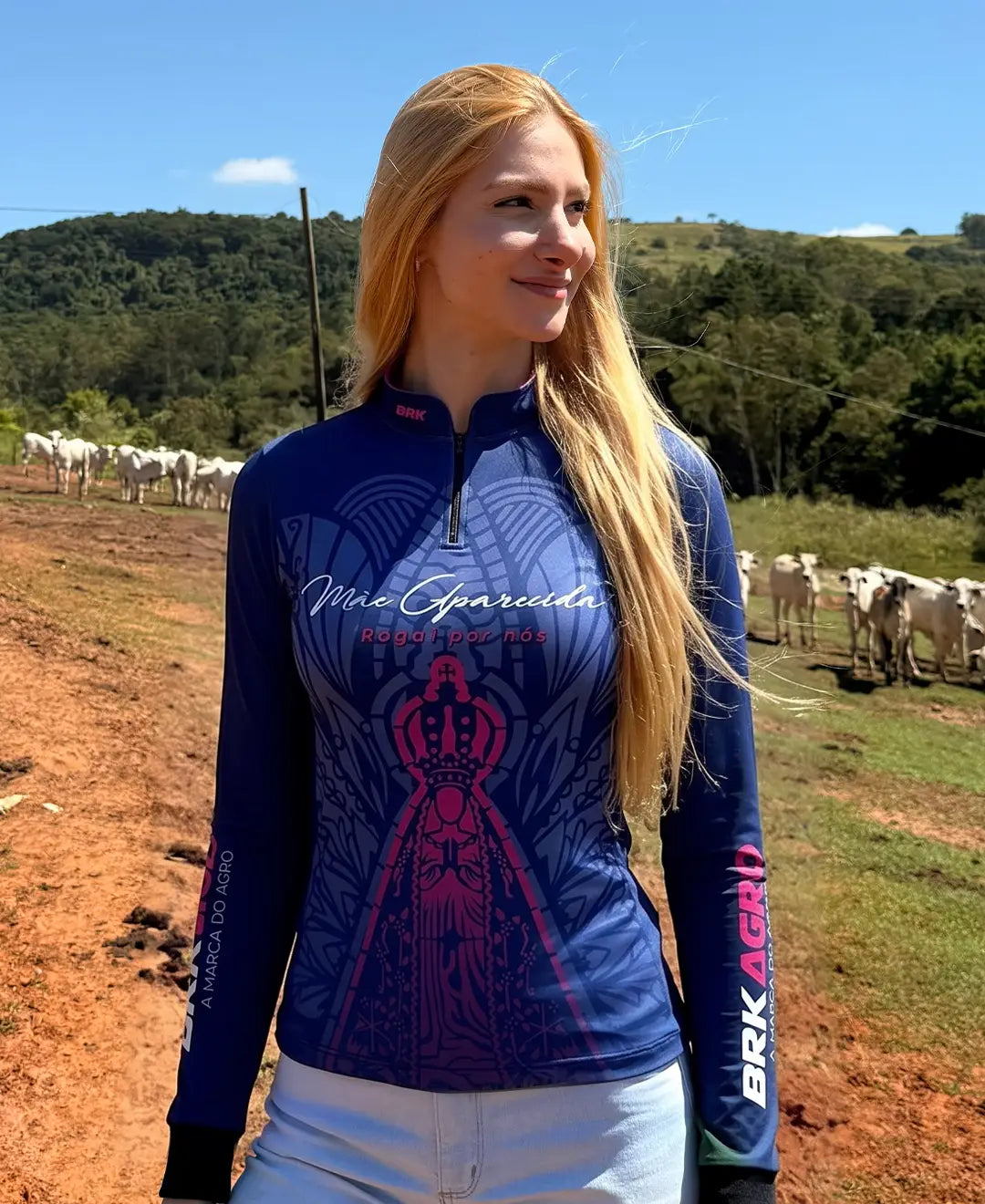 Camisa Agro Feminina Brk Nossa Senhora Mãe Aparecida com Proteção Solar UV50+ - Brk Agro