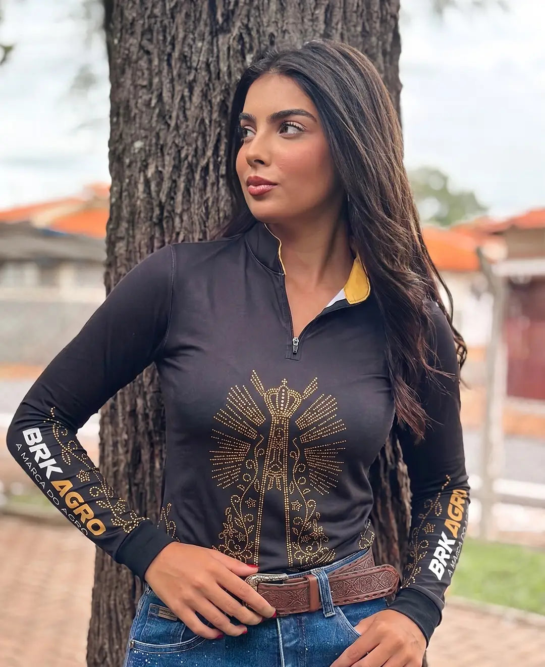 Camisa Agro Brk Feminina Nossa Senhora Strass com Proteção Solar UV50+ - Brk Agro