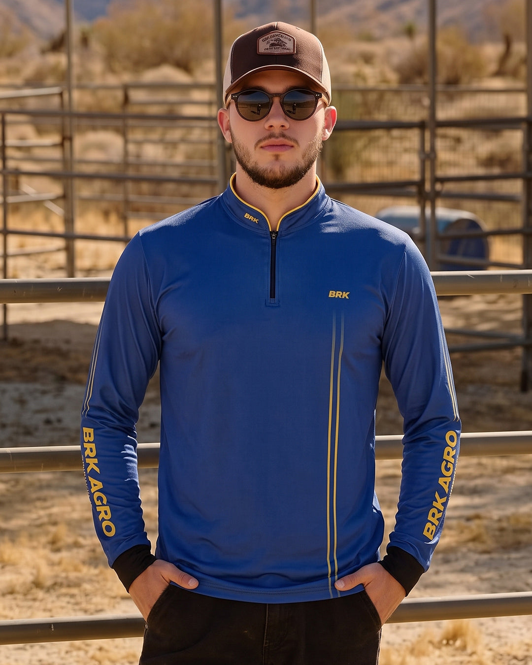Camisa Agro Brk Básica Azul e Amarelo com Proteção Solar UV50+