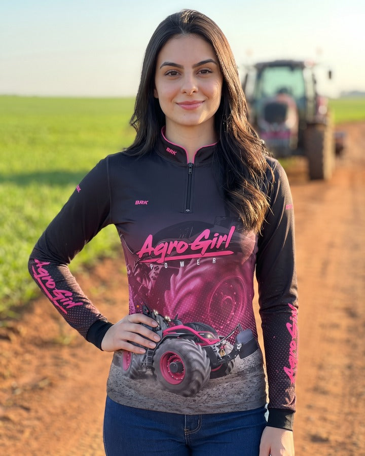 Camisa Agro Feminina Brk Agro Girl Power Rosa com Proteção Solar UV50+ - Brk Agro
