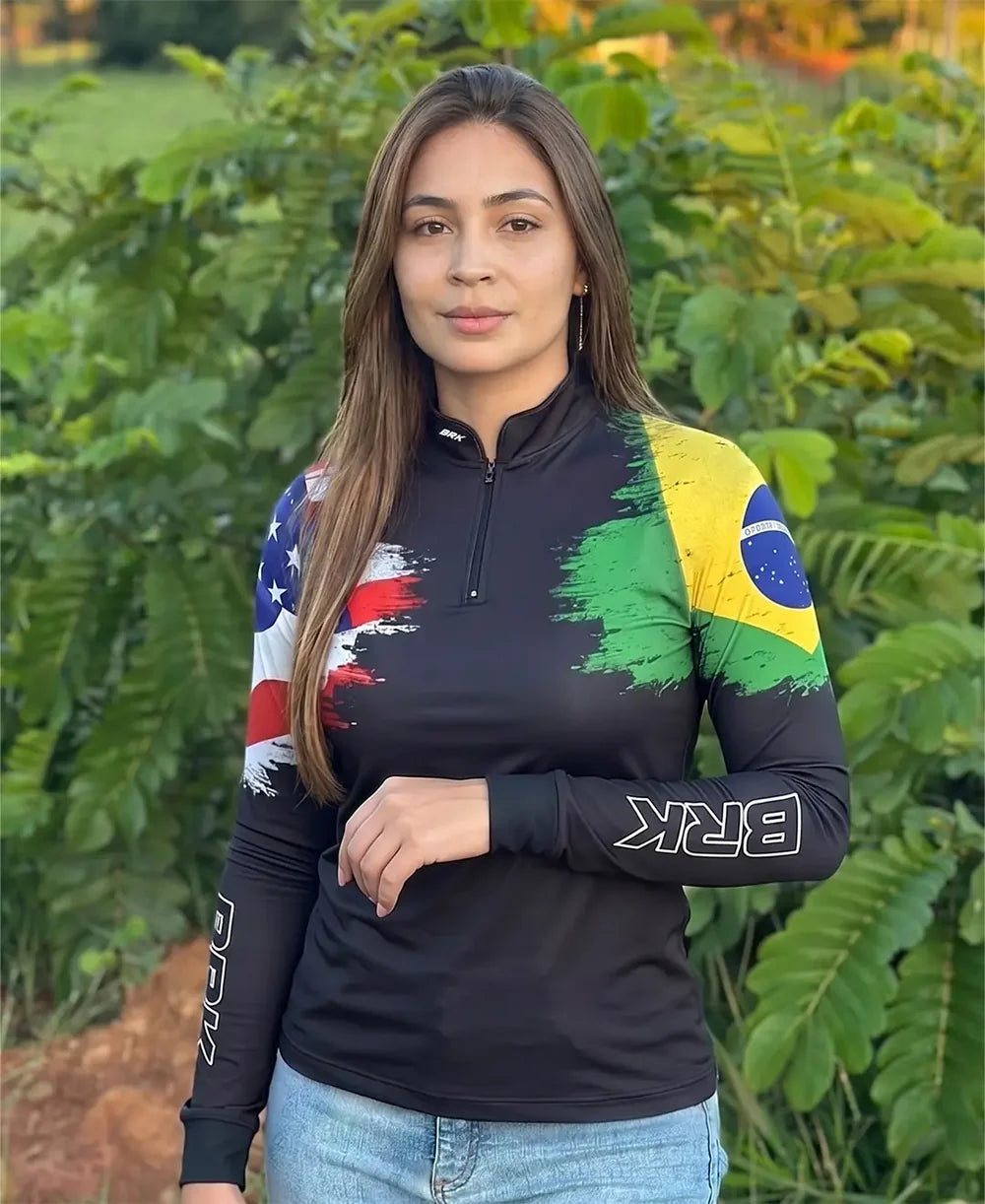 Camisa Agro Brk Bandeira Brasil Estados Unidos com Proteção Solar UV50+