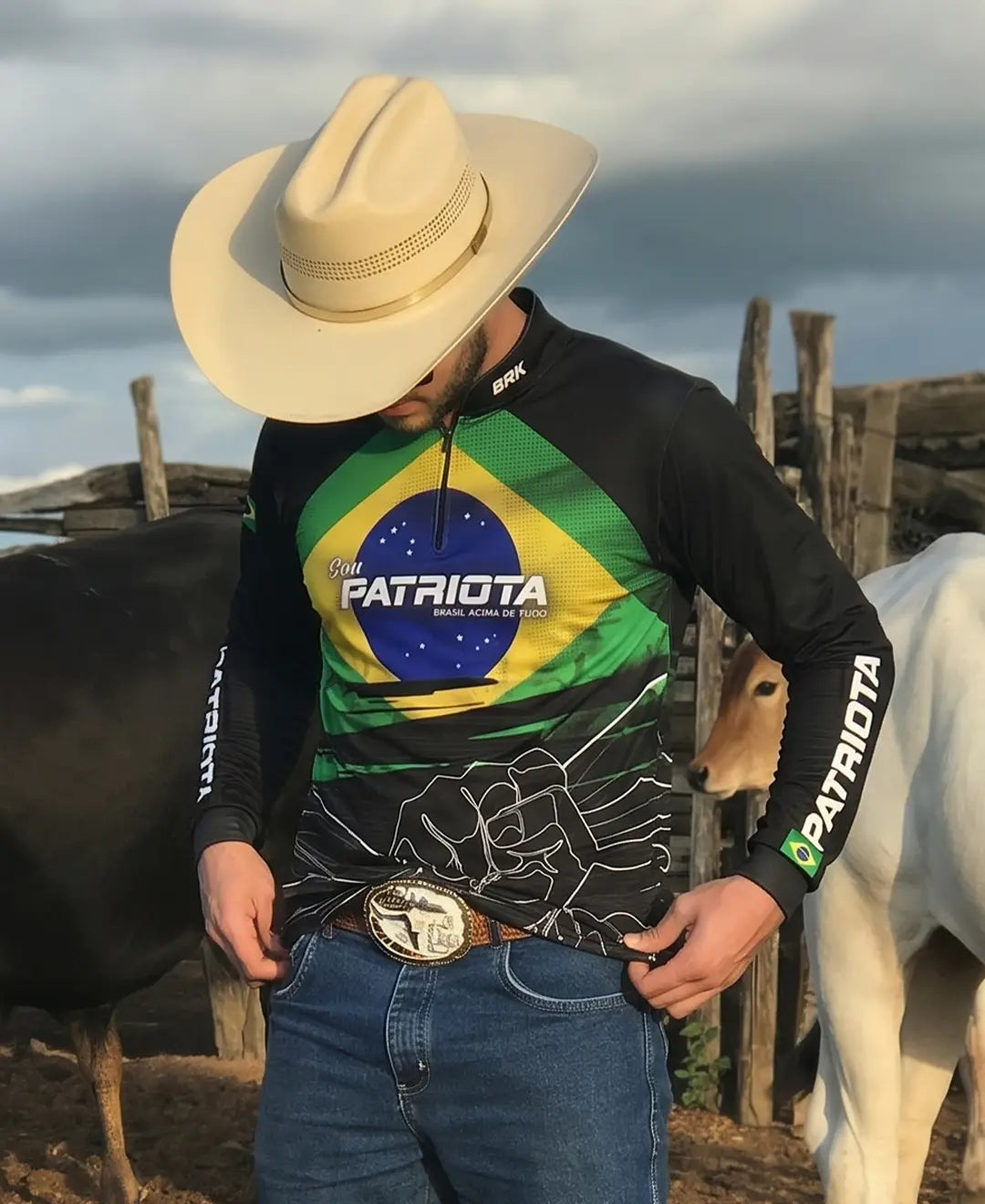 Camisa Agro Brk Básica Patriota Preta Bandeira do Brasil com Proteção UV50+ - Brk Agro