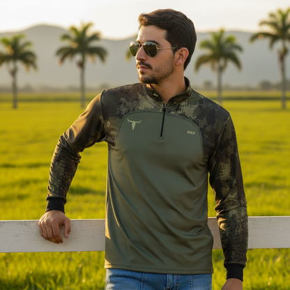 Camisa Agro Brk Camu Verde Long Horn com Proteção UV50+