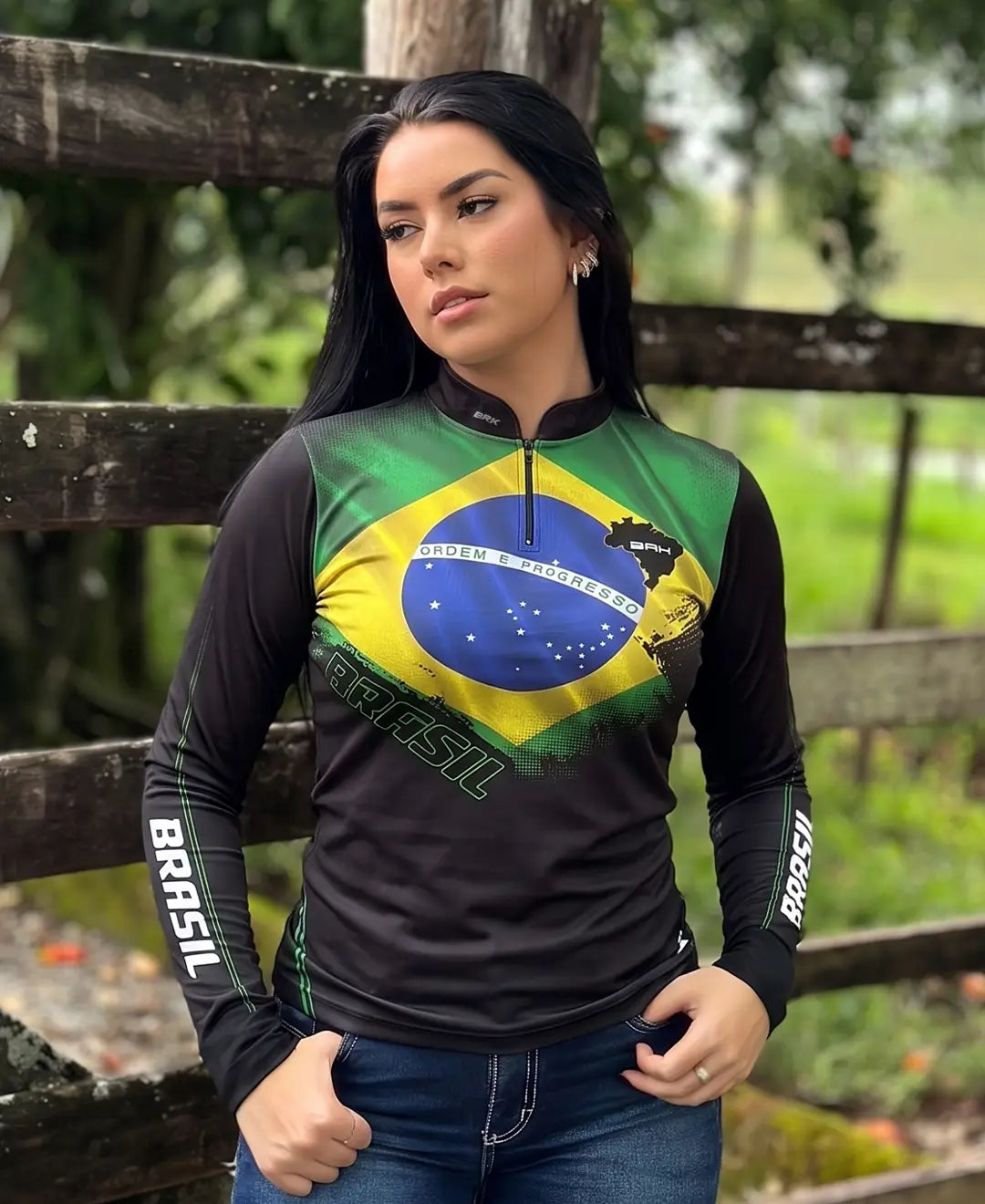 Camisa Agro Feminina Brk Bandeira do Brasil com Proteção Solar UV50+ - Brk Agro