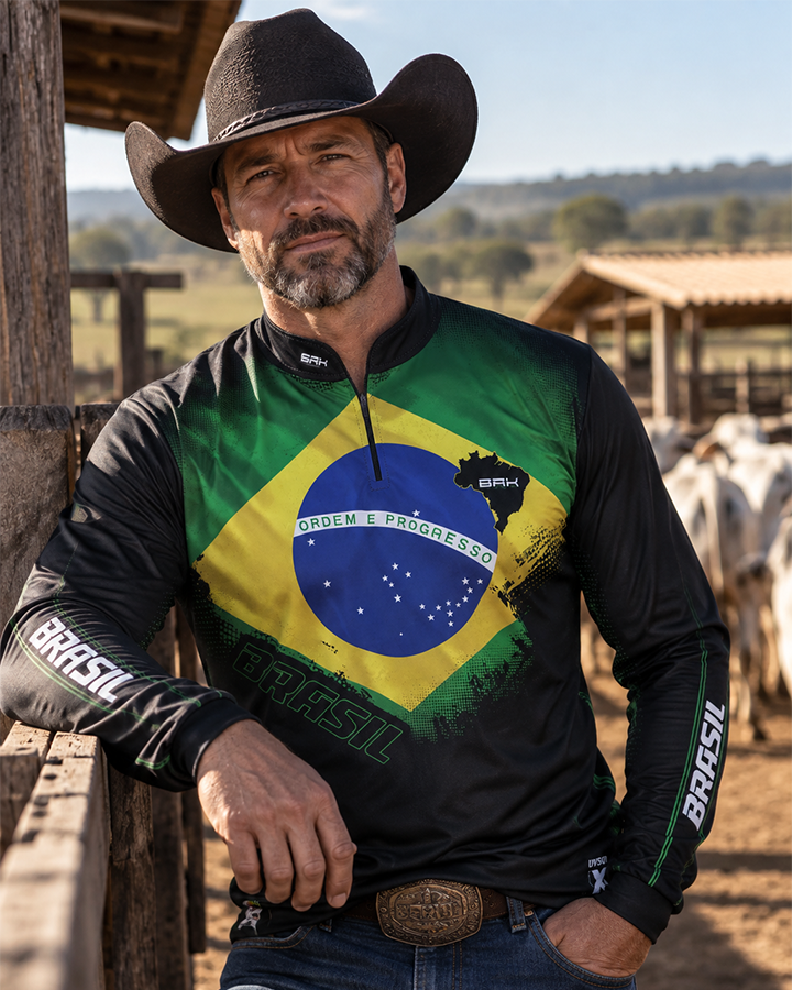 Camisa Agro Brk Bandeira do Brasil com Proteção Solar UV50+