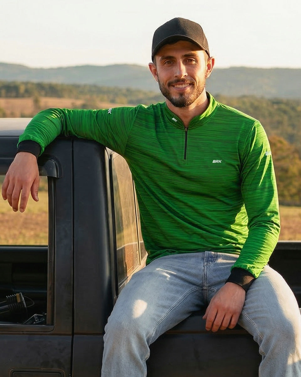 Camisa Masculina Agro Brk Mescla Verde Claro com Proteção Solar UV50+ - Brk Agro
