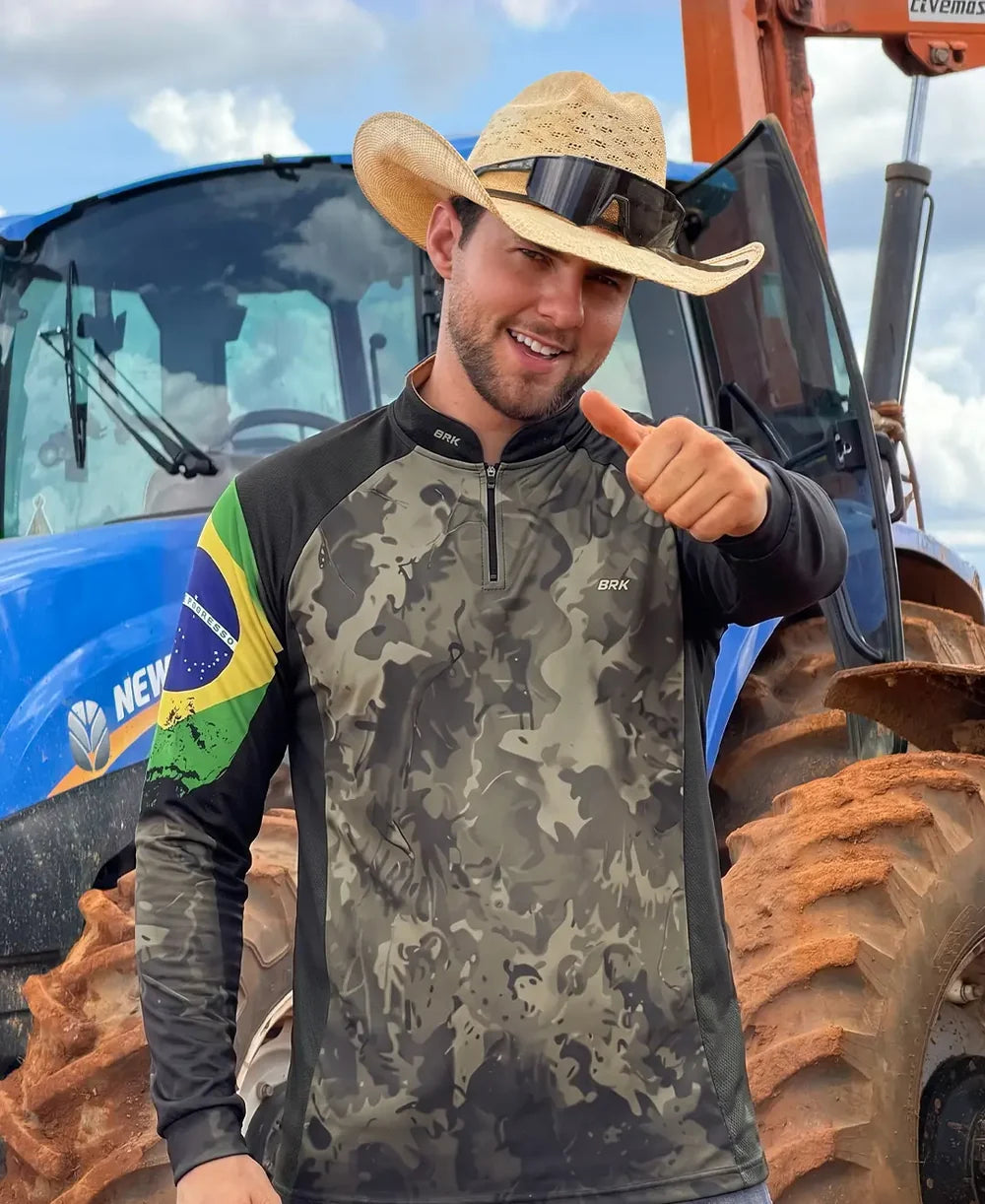 Camisa Agro Brk Camuflada Bandeira do Brasil com Proteção Solar UV50+