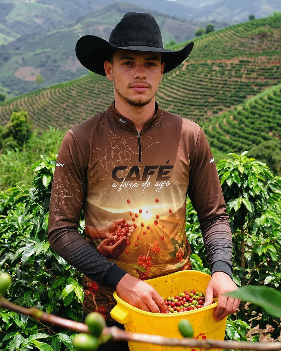 Camisa Agro Brk Café A Força do Agro com Proteção Solar UV50+ - Brk Agro