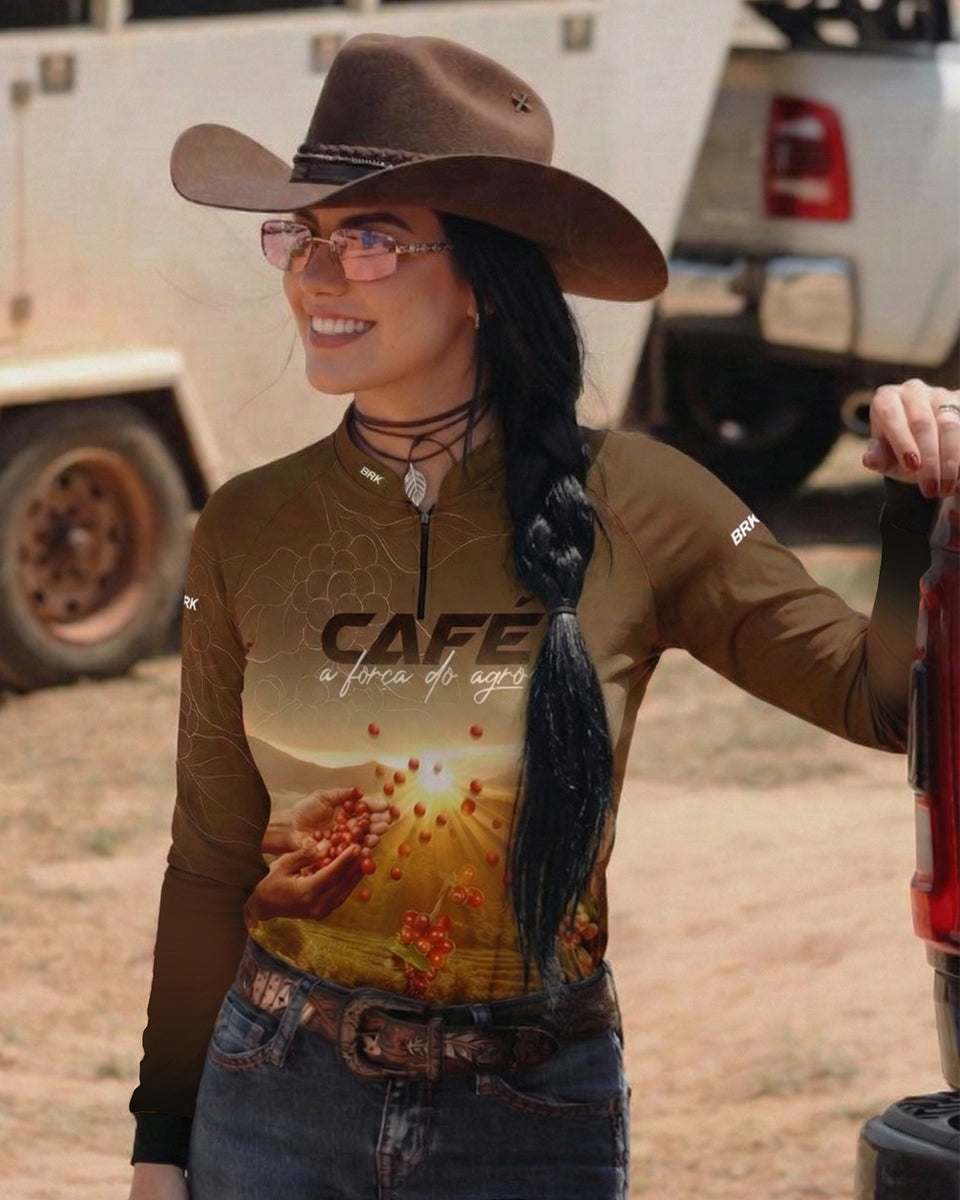 Camisa Agro Feminina Brk Café A Força do Agro com Proteção Solar UV50+ - Brk Agro