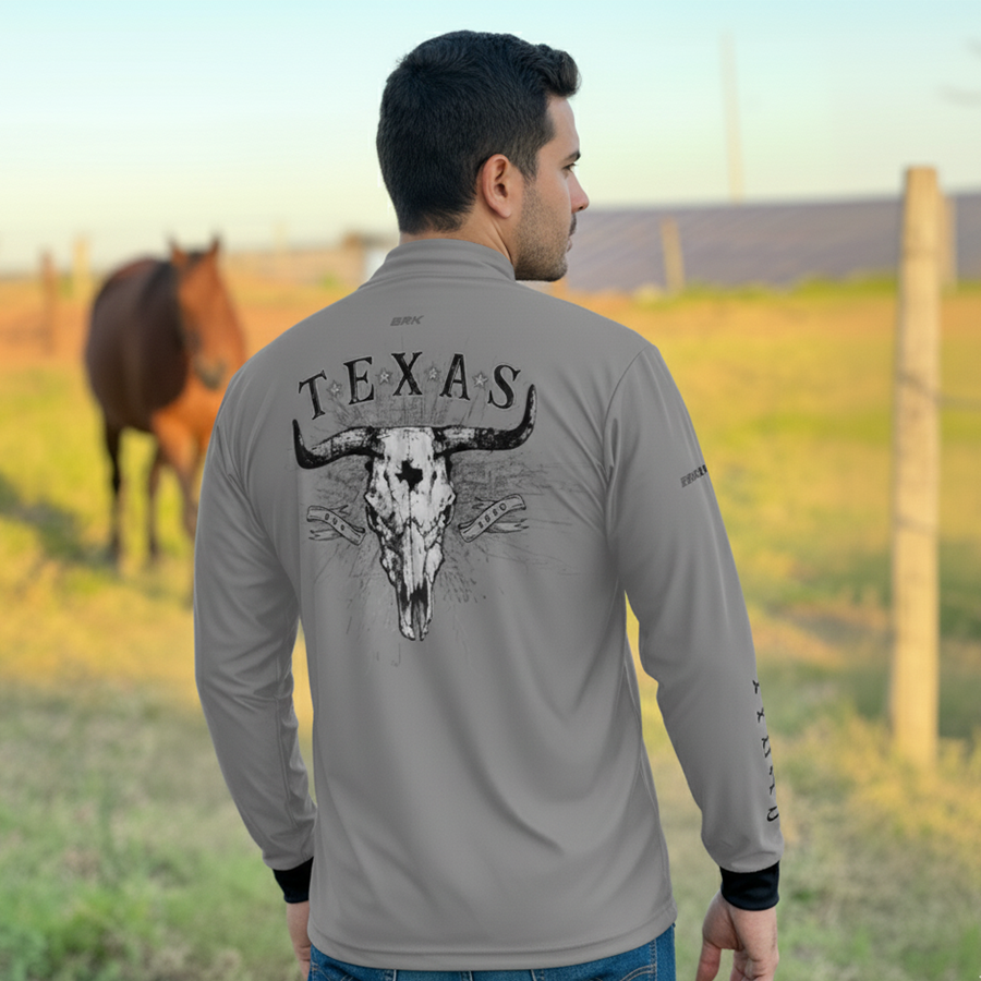 Camisa Agro Brk Clean Cinza Texas Long Horn com Proteção UV50+ - Brk Agro
