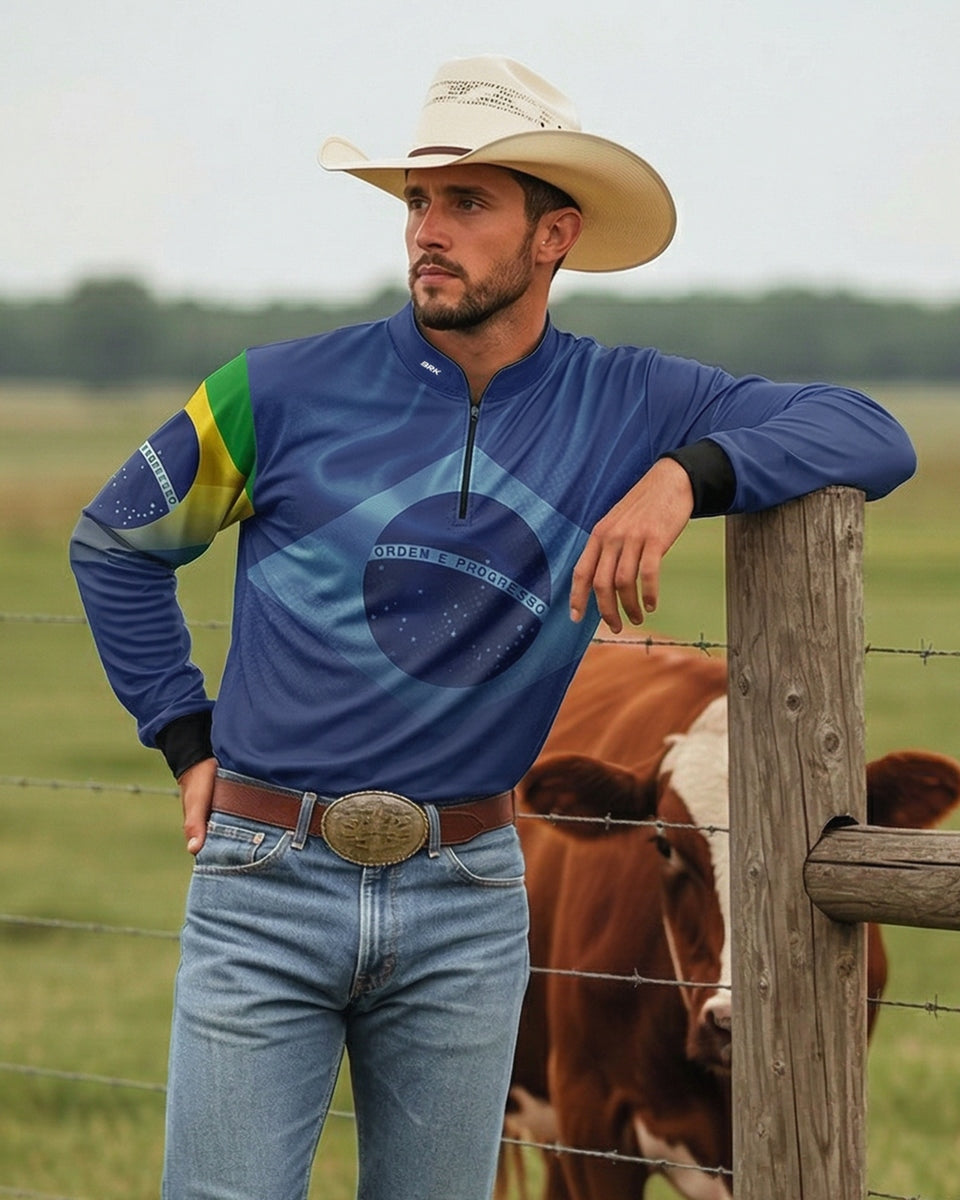 Camisa Agro Brk Brasil Azul com Proteção Solar UV50+ - Brk Agro