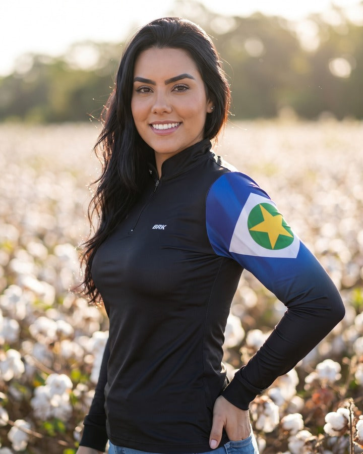 Camisa Agro Feminina Brk Mato Grosso Brasil com Proteção UV50