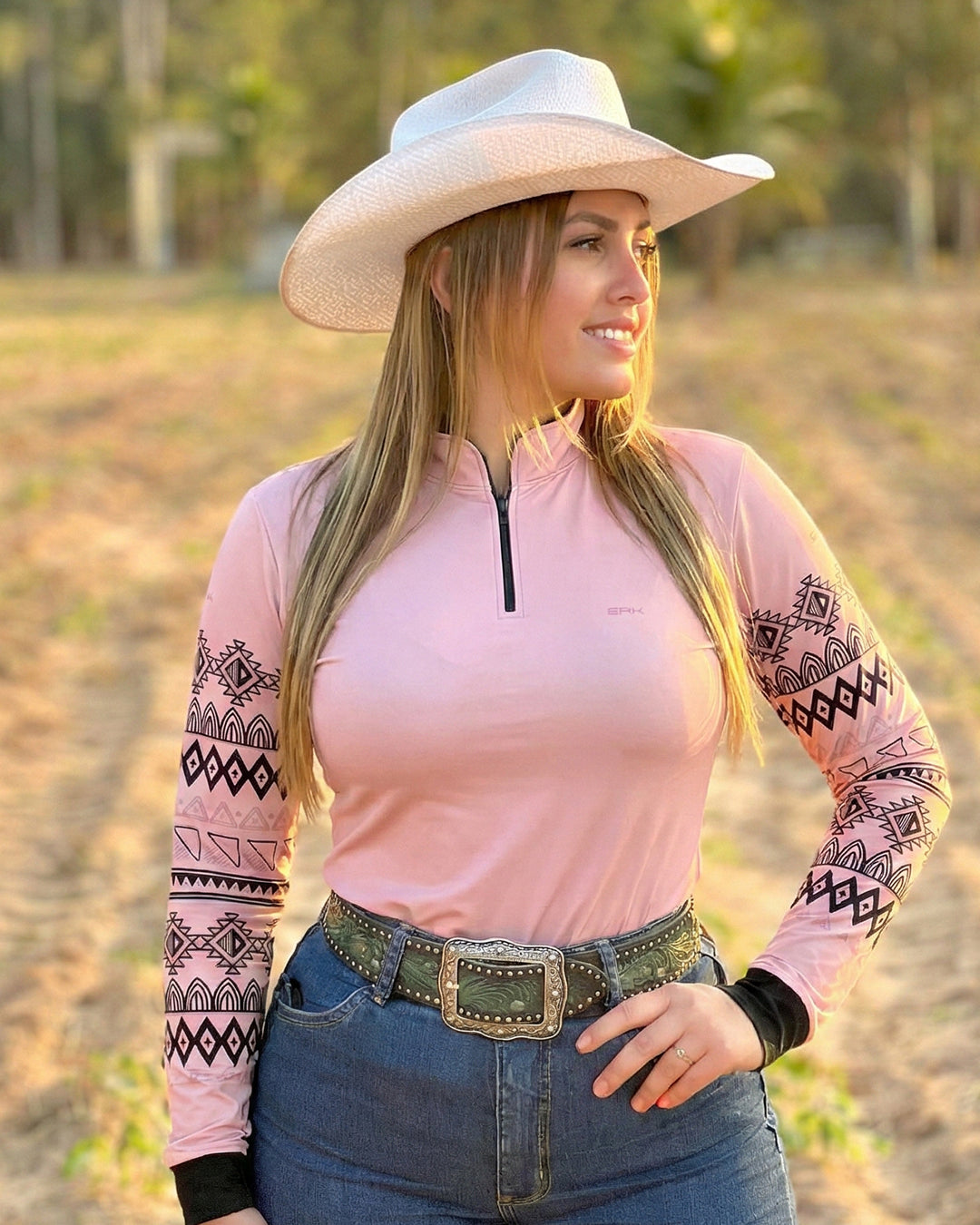 Camisa Agro Feminina BRK Linhas Nativas Rosa  com Proteção Solar UV50+ - Brk Agro