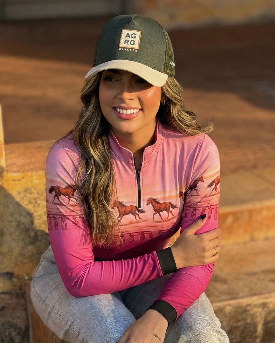 Camisa Agro Feminina BRK Wild horse Degradê Rosa com Proteção Solar UV50+ - Brk Agro