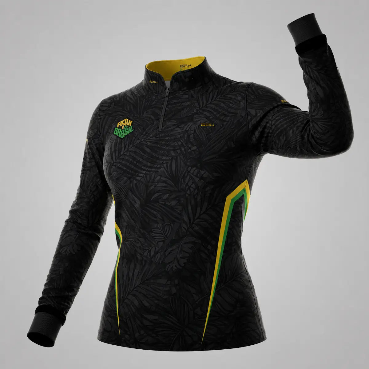 Camisa Brk Feminina Aqui é o Brasil Folhagem Preta com Proteção UV50 - Brk Agro