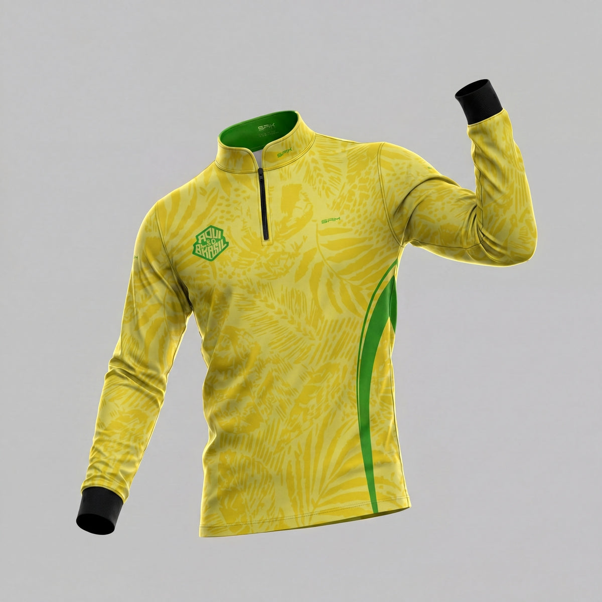 Camisa Brk Aqui é o Brasil Folhagem Tropical Amarela com Proteção Solar UV50+ - Brk Agro