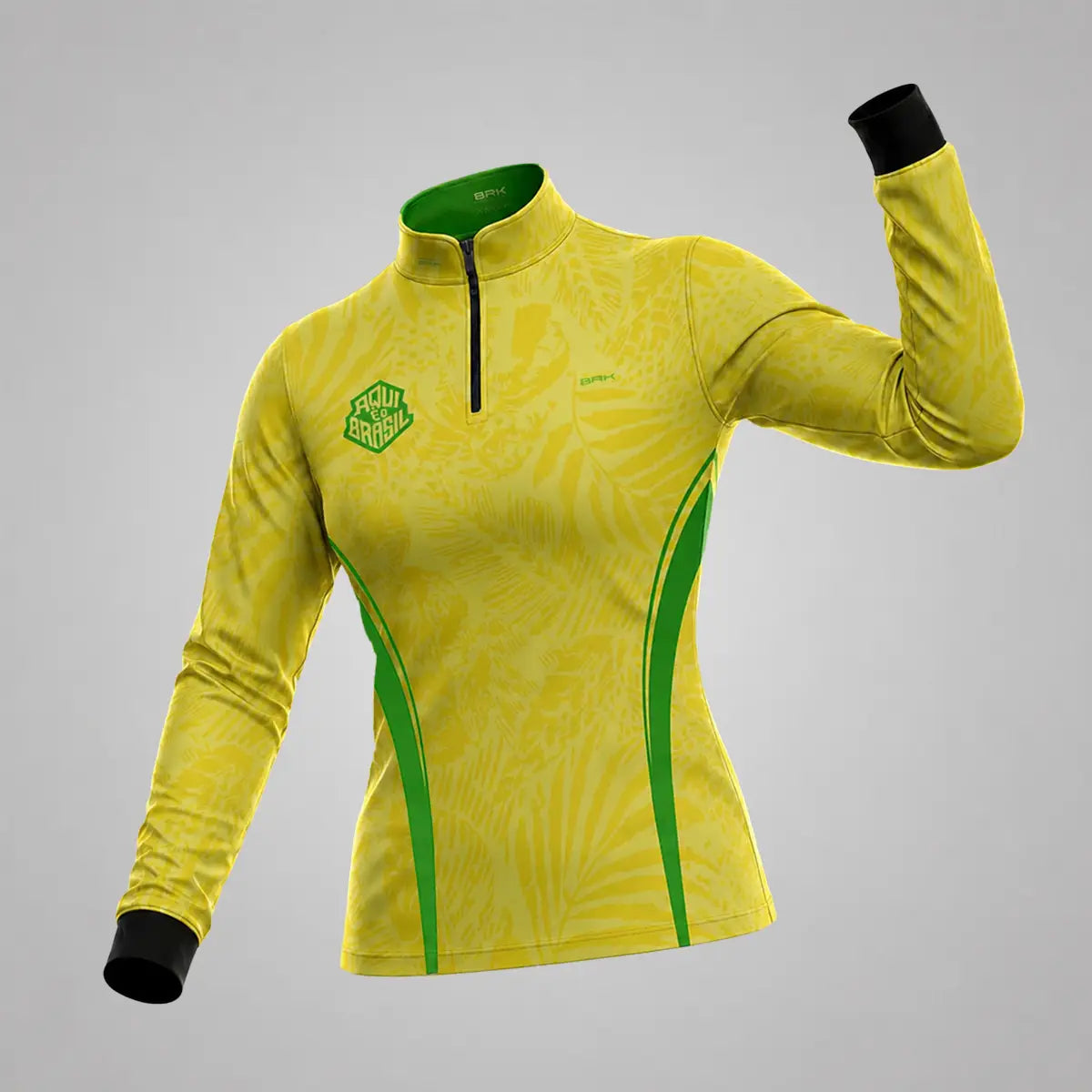 Camisa Brk Feminina Aqui é o Brasil Folhagem Tropical Amarela com Proteção UV50 - Brk Agro