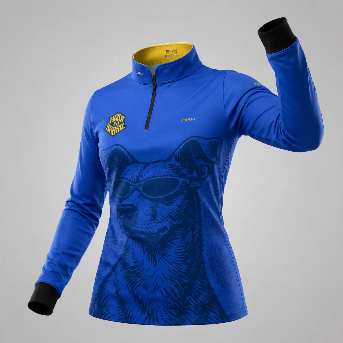 Camisa Brk Feminina Aqui é o Brasil Caramelo de Óculos Azul com Proteção UV50 - Brk Agro