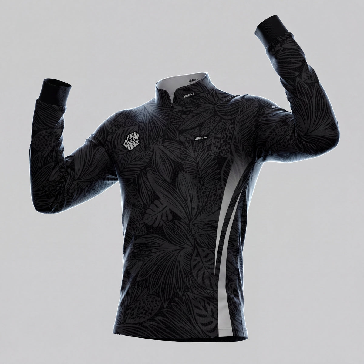 Camisa Brk Aqui é o Brasil Folhagem Tropical Preta com Proteção UV50 - Brk Agro