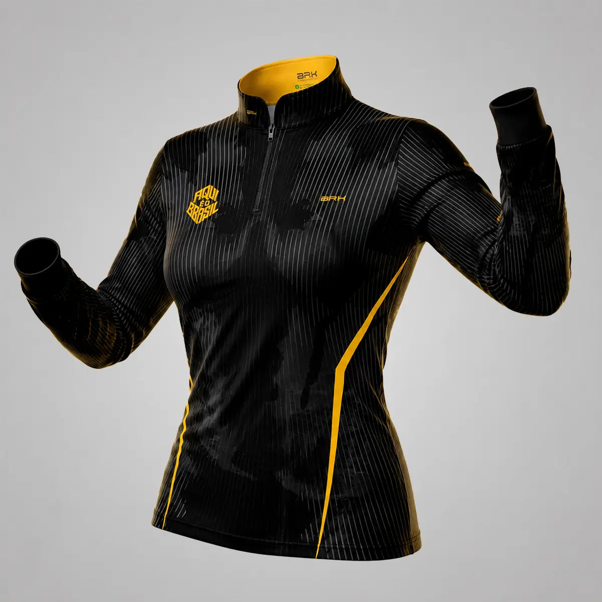 Camisa Brk Feminina Aqui é o Brasil Cristo Redentor Preta com Proteção UV50 - Brk Agro