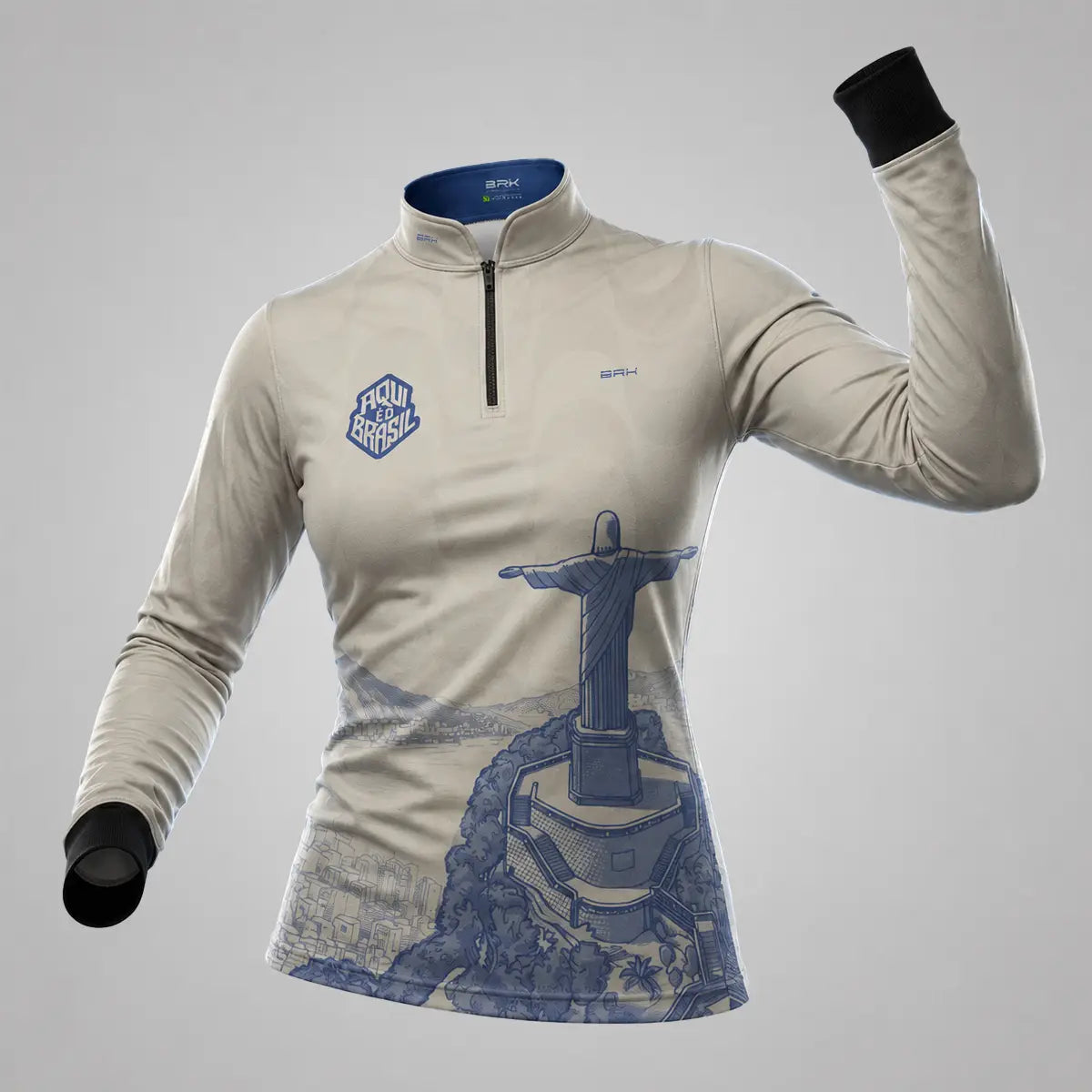Camisa Brk Feminina Aqui é o Brasil Cristo Redentor Paisagem Bege com Proteção UV50 - Brk Agro