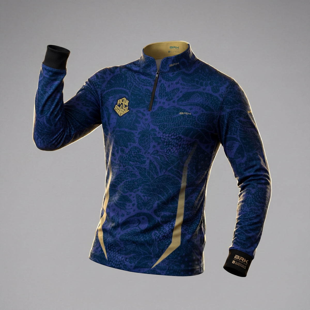 Camisa Brk Aqui é o Brasil Folhagem Sutil Azul Royal com Proteção UV50 - Brk Agro