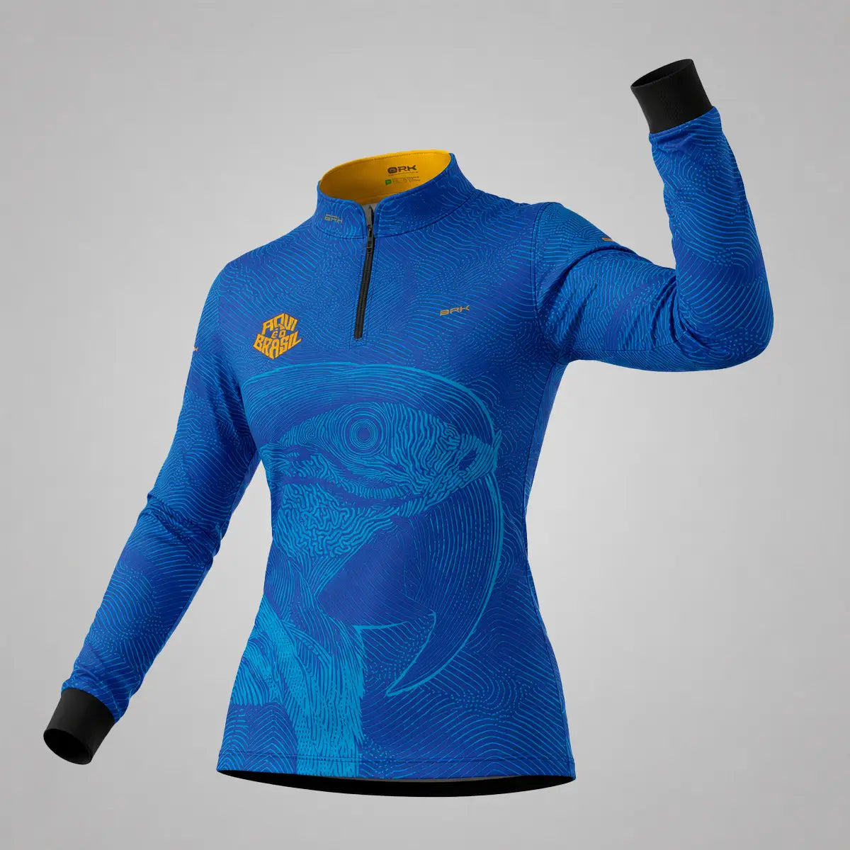 Camisa Brk Feminina Aqui é o Brasil Arara Sombreada Azul Royal com Proteção UV50 - Brk Agro