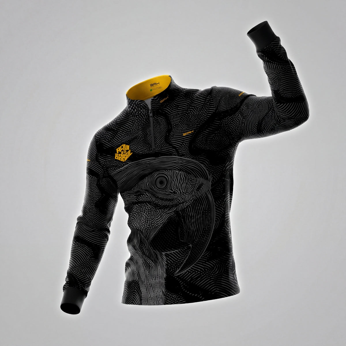 Camisa Brk Aqui é o Brasil Arara Sombreada Preta com Proteção UV50 - Brk Agro