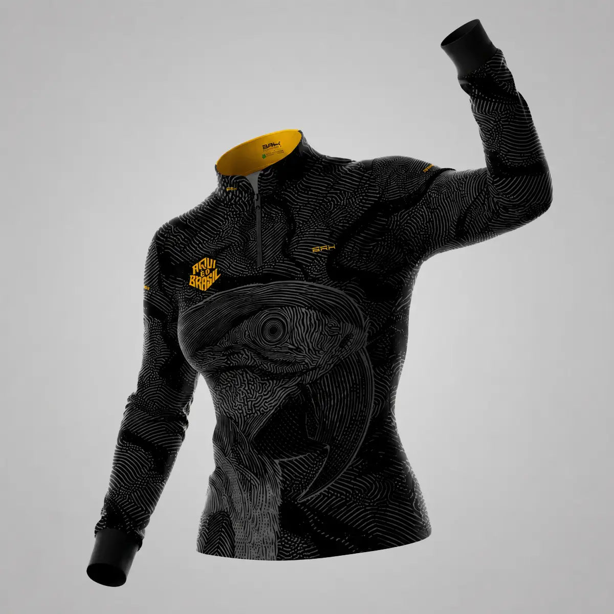 Camisa Brk Feminina Aqui é o Brasil Arara Sombreada Preta com Proteção UV50 - Brk Agro