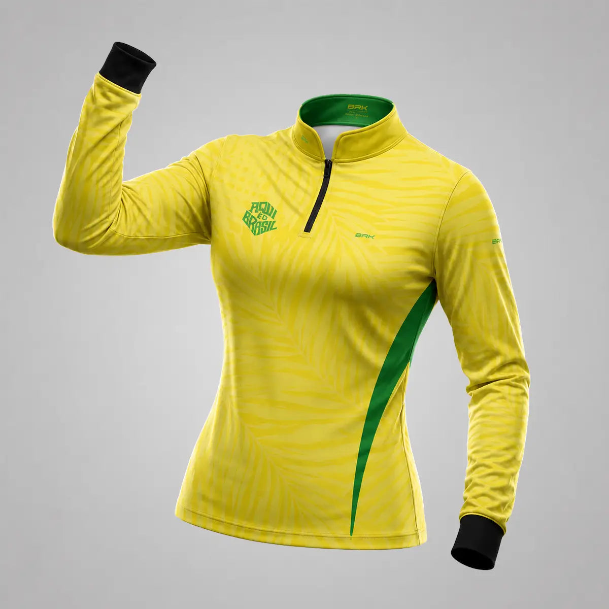 Camisa Brk Feminina Aqui é o Brasil Tropical Amarela com Proteção UV50 - Brk Agro