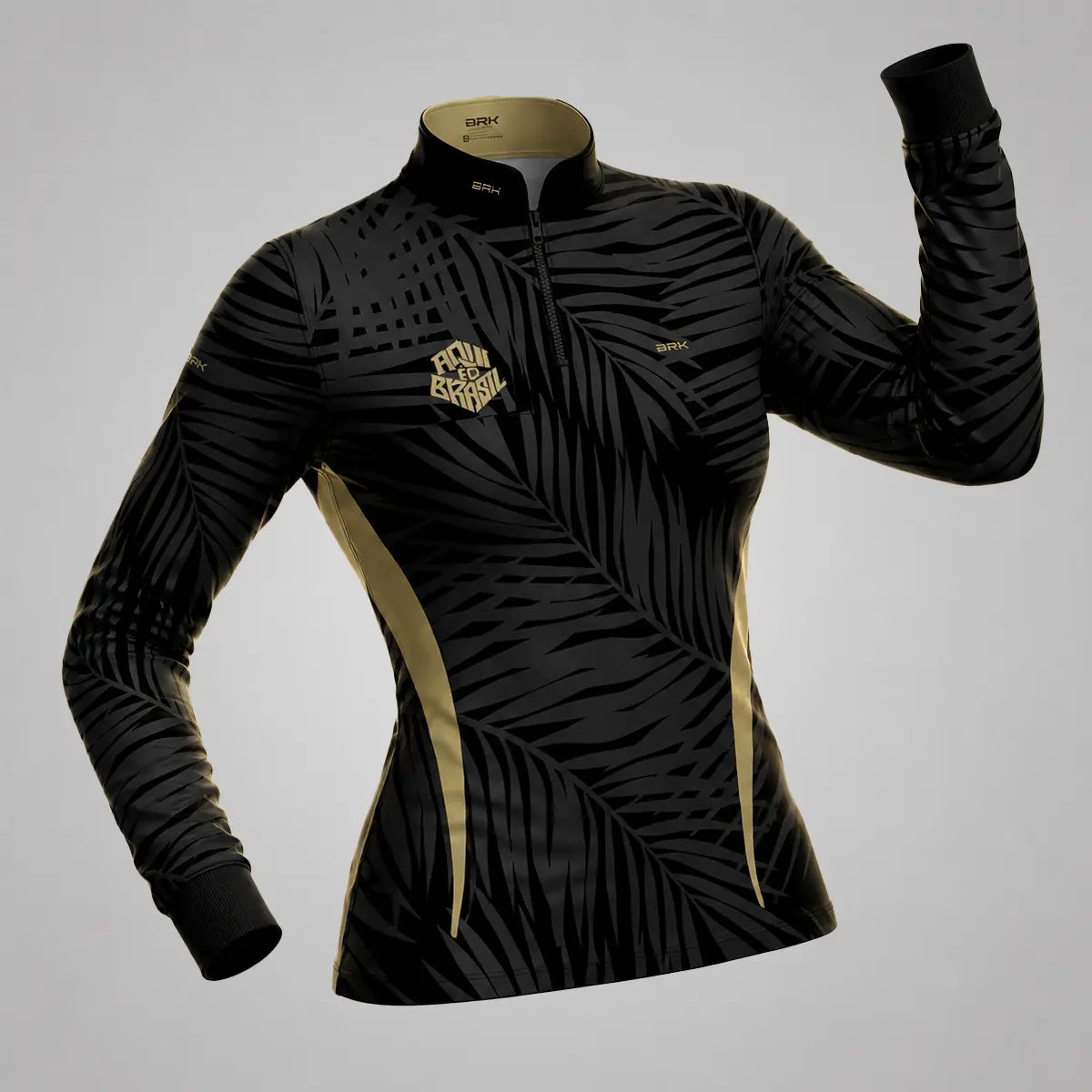 Camisa Brk Feminina Aqui é o Brasil Tropical Preta com Proteção UV50 - Brk Agro