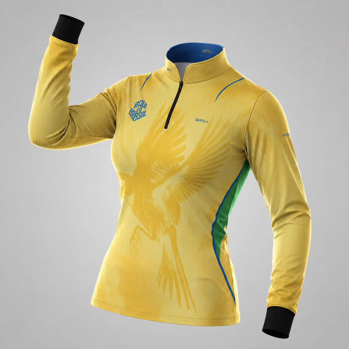 Camisa Brk Feminina Aqui é o Brasil Beija-Flor Sombreado Amarela com Proteção UV50 - Brk Agro