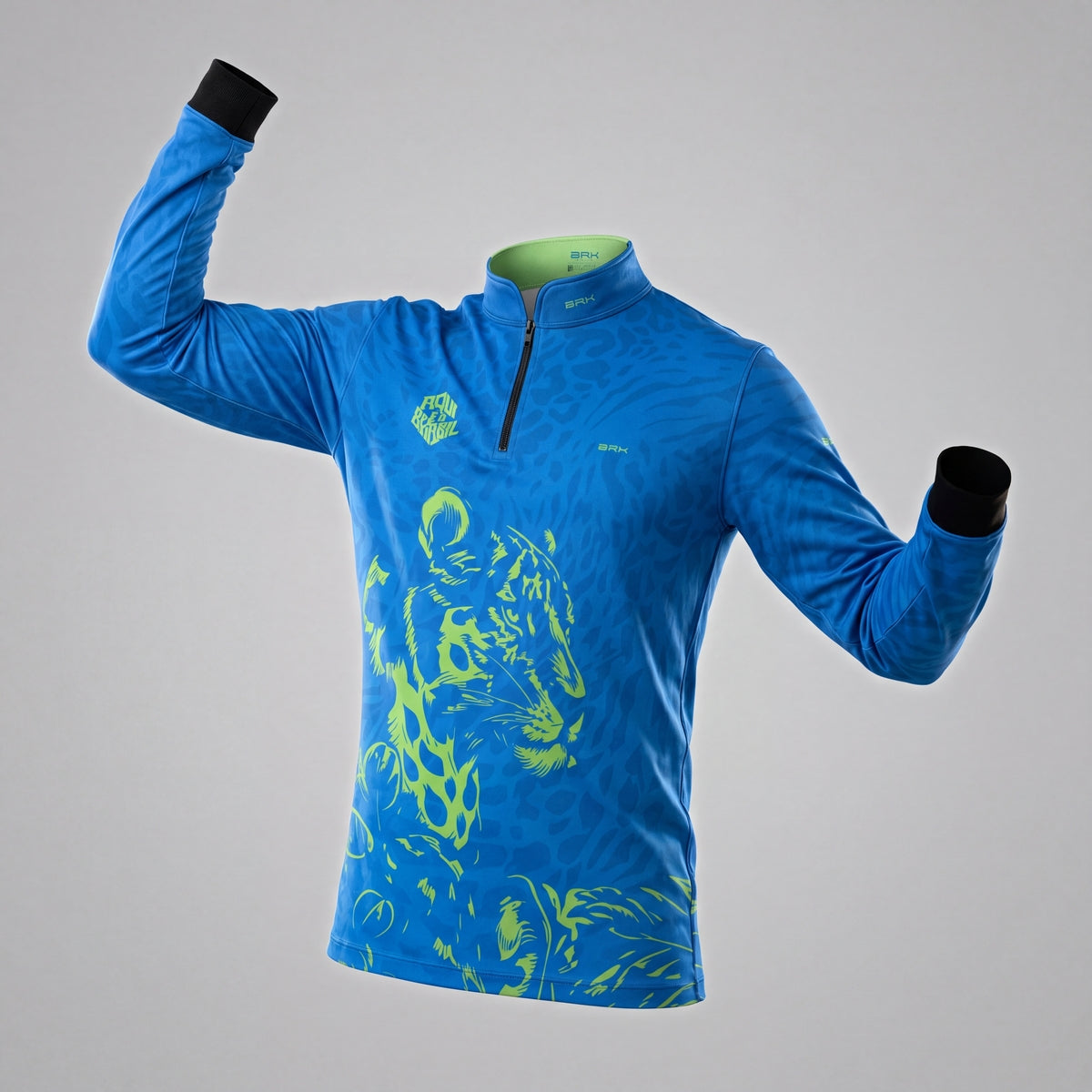Camisa Brk Aqui é o Brasil Onça Sombreada Azul com Proteção UV50 - Brk Agro