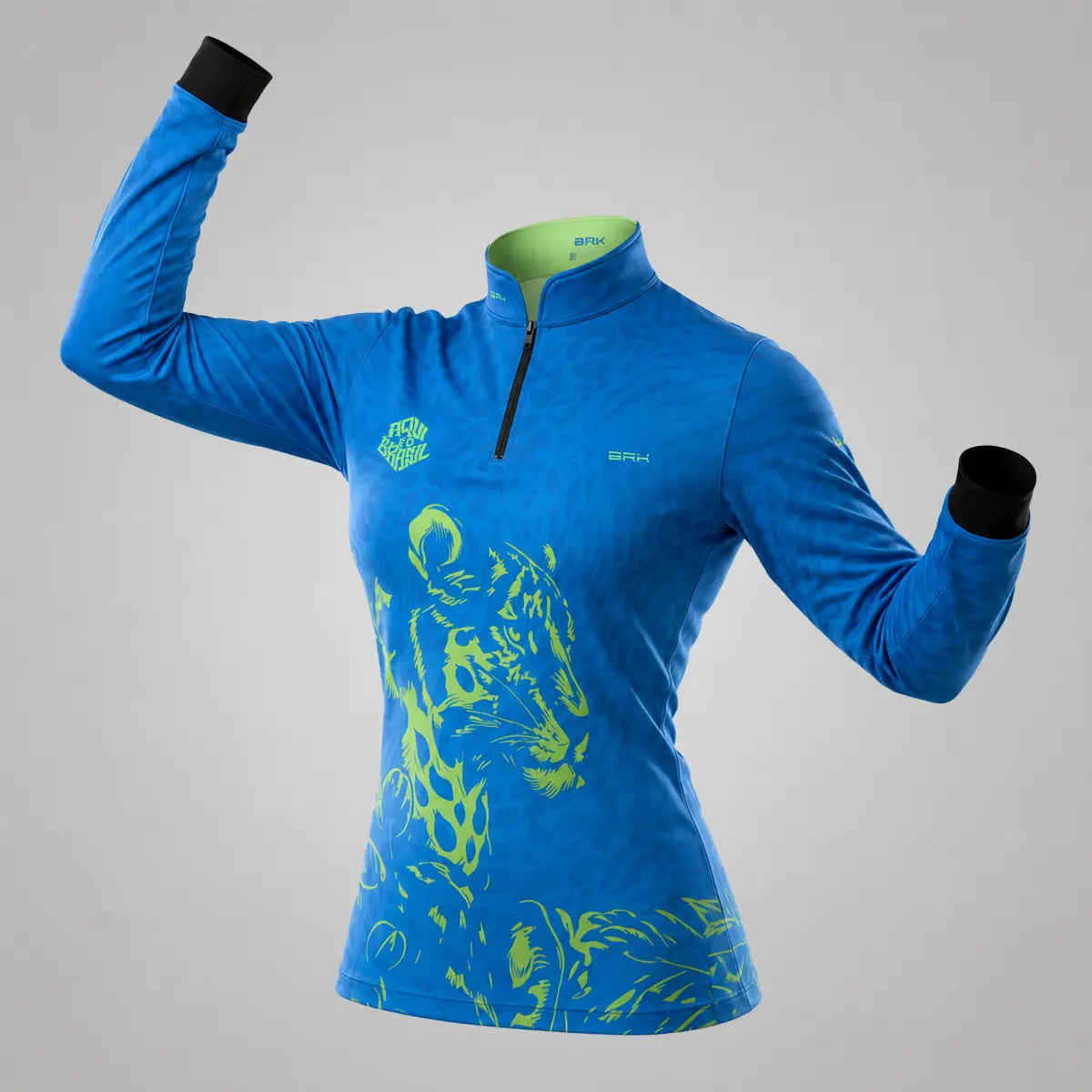 Camisa Brk Feminina Aqui é o Brasil Onça Sombreada Azul com Proteção UV50 - Brk Agro