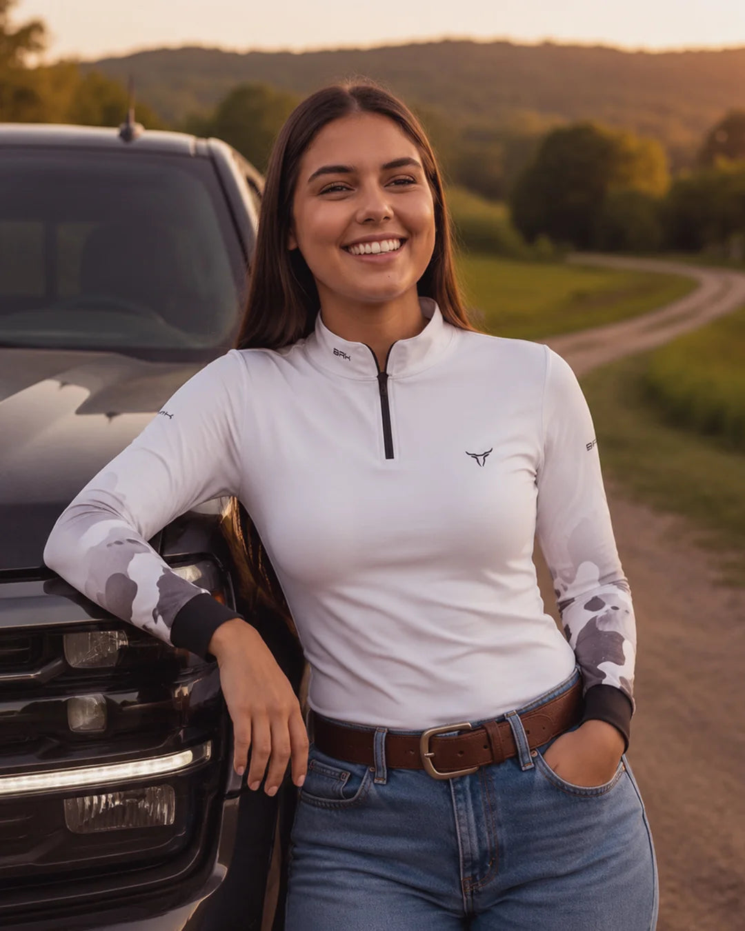 Camisa Feminina Camuflado Cow Print Preto e Branco com Proteção UV50 - Brk Agro